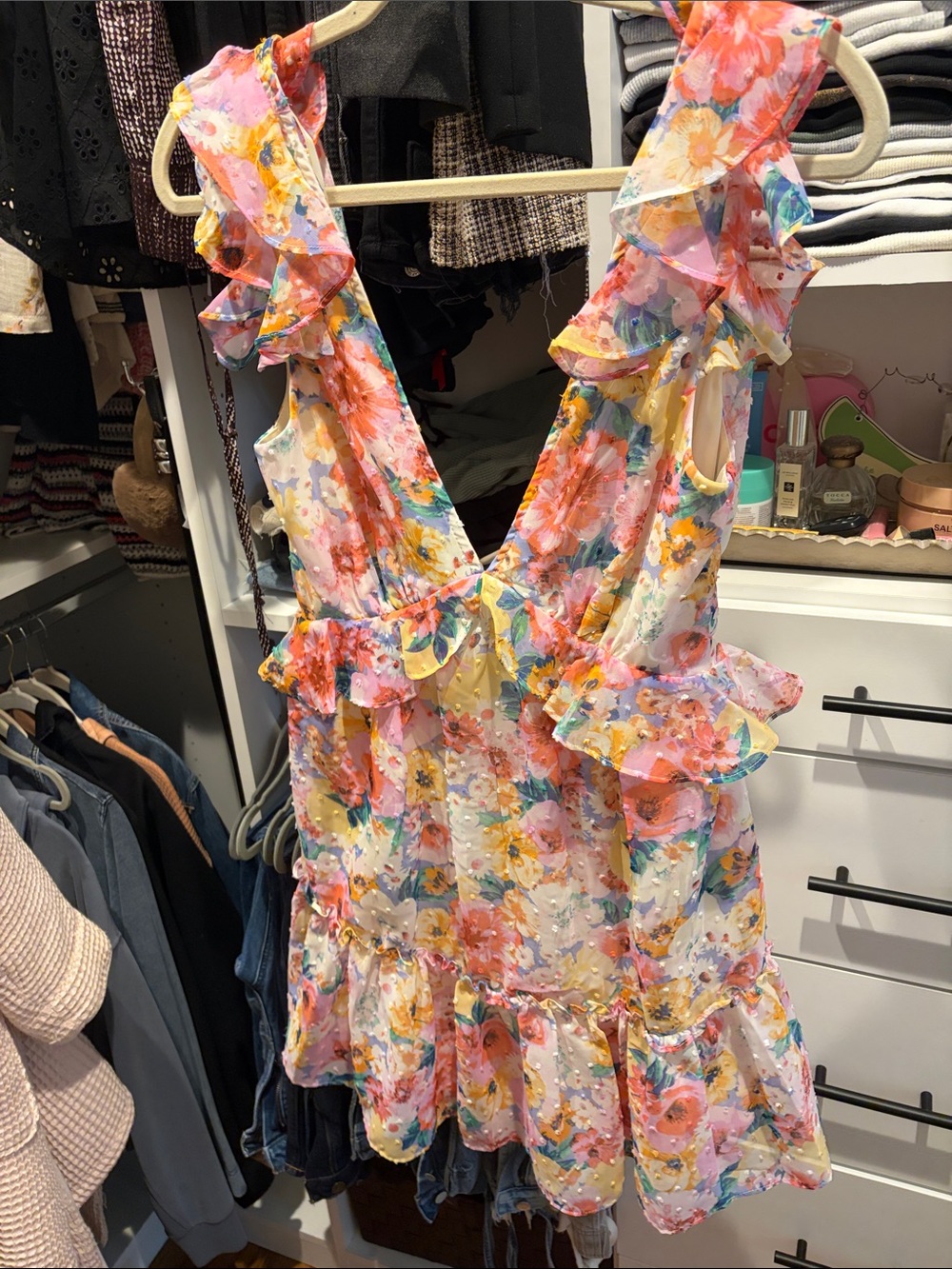 Aqua Multicolor Floral Ruffle dress